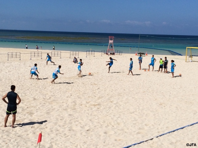 Japan beach football team work hard in training camp in Okinawa
