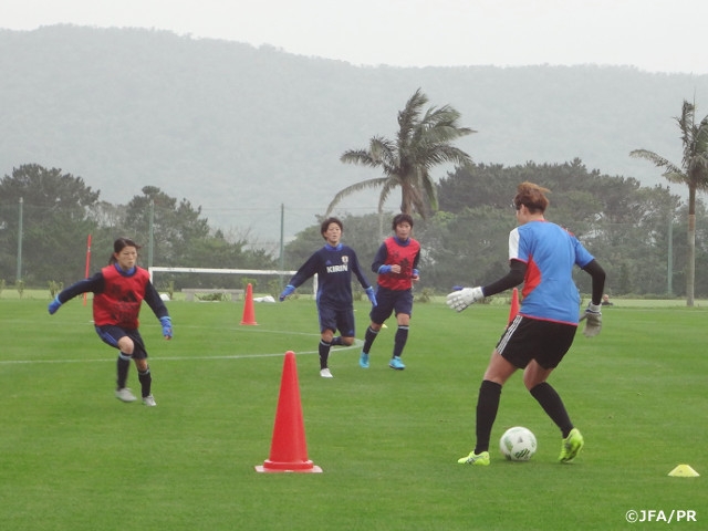 Nadeshiko Japan (Japan Women's National Team short-listed squad) practice attack prior to Olympics qualifiers in Ishigaki training camp
