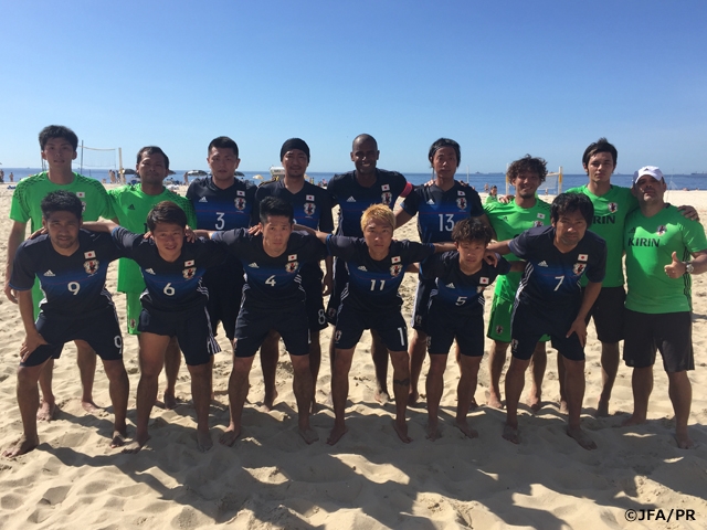 Japan Beach Soccer National Team play training match against local club team on Brazil trip