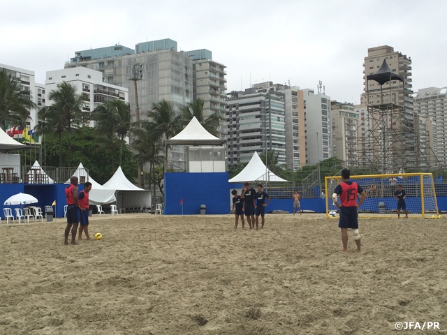 Japan Beach Soccer squad practice for their first game in Super Cup of Nations