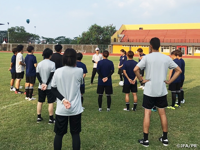 Nadeshiko Japan (Japan Women's National Team) goes over their tactics ahead of first match at the 18th Asian Games 2018 Jakarta Palembang