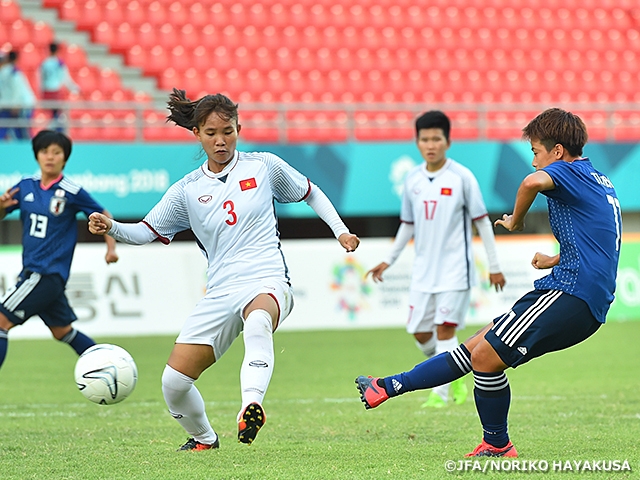 Nadeshiko Japan (Japan Women's National Team) wins over Vietnam 7-0 to advance to quarterfinals as group leaders at the 18th Asian Games 2018 Jakarta Palembang