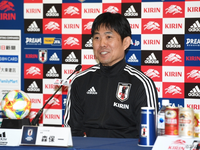 U-22 Japan National Team hold official training and press-conference at EDION Stadium Hiroshima ahead of KIRIN CHALLENGE CUP 2019 match against U-22 Colombia National Team