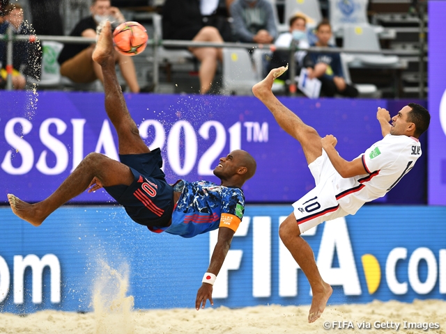 Japan Beach Soccer National Team clinch knockout stage with win over USA at the FIFA Beach Soccer World Cup Russia 2021™
