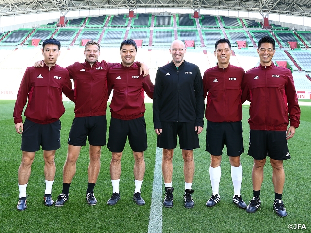 Introduction of the referees in charge of the KIRIN CHALLENGE CUP 2023 between SAMURAI BLUE and Tunisia National Team