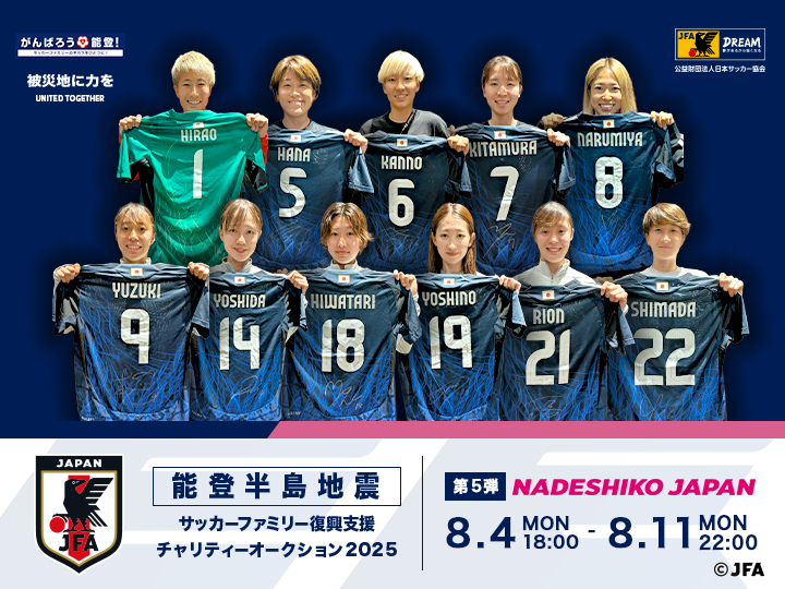 能登半島地震 サッカーファミリー復興支援チャリティーオークション2025［第5弾｜なでしこジャパン（日本女子代表）］