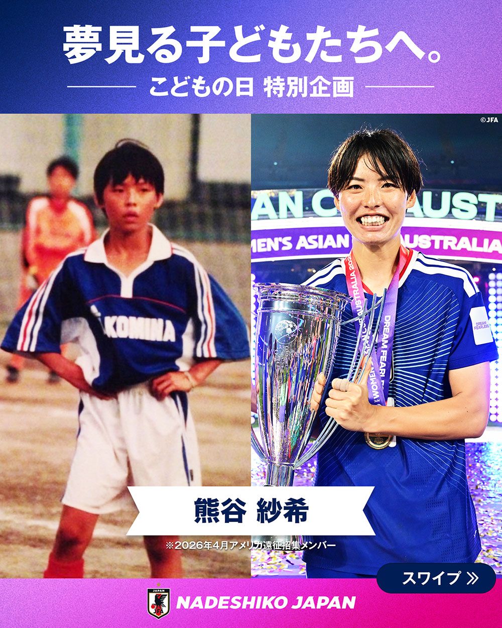 熊谷 紗希選手の子どもの頃と現在の写真